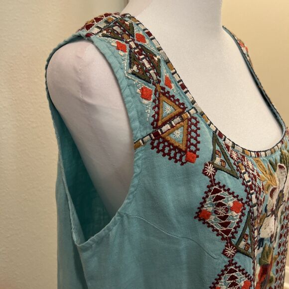 Johnny Was Beatriz Trapeze Embroidered Tunic Small Dress 100% Linen Bohemian - Picture 6 of 13